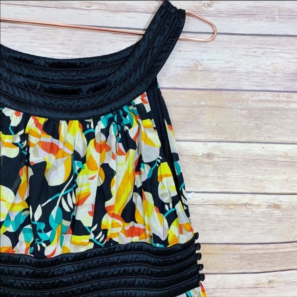 French Connection Yellow Black Floral Dress Cotton Y2K Bold Summer Print - Picture 4 of 8